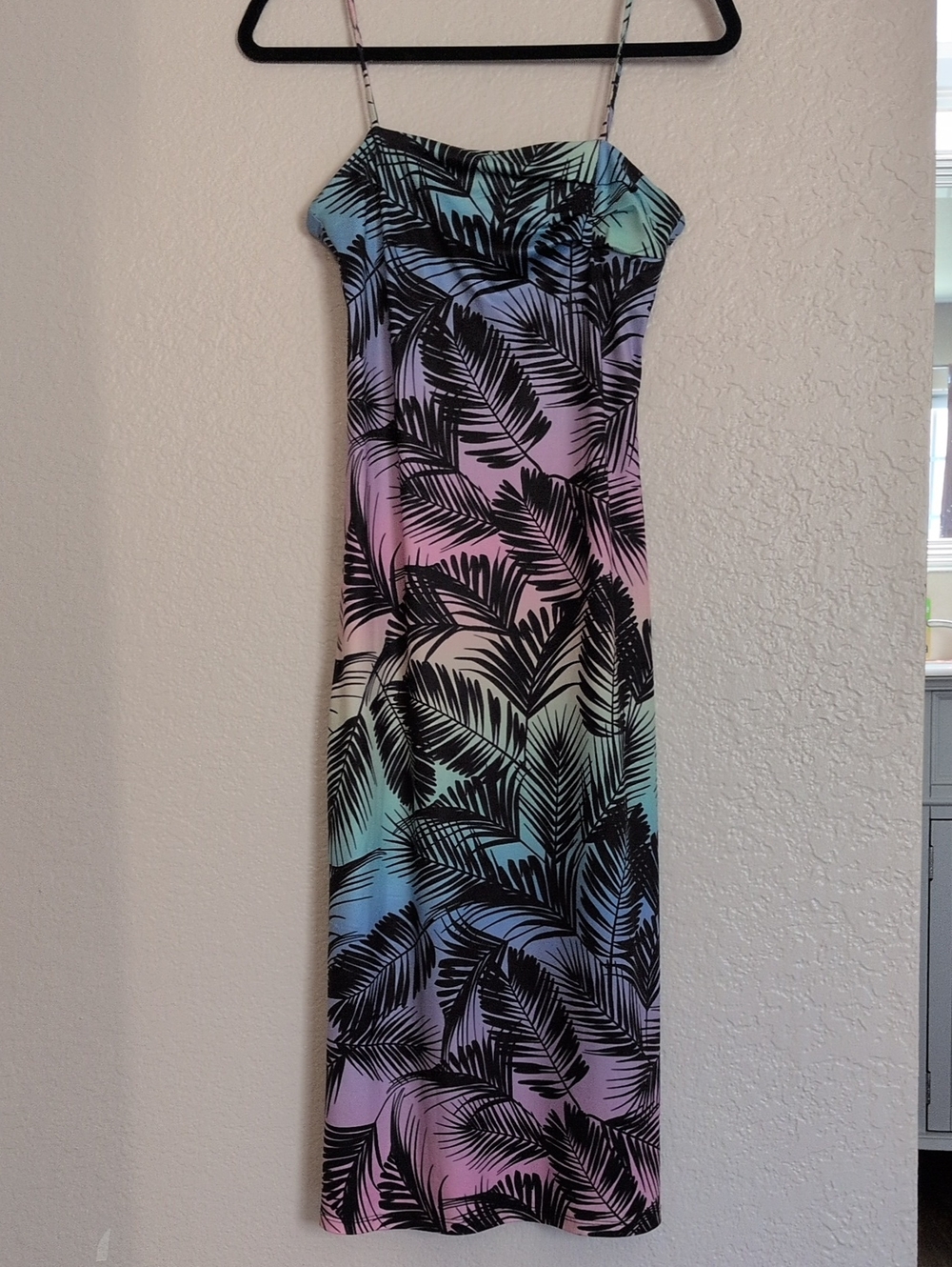 Multicolor Palm-Print Slip Dress